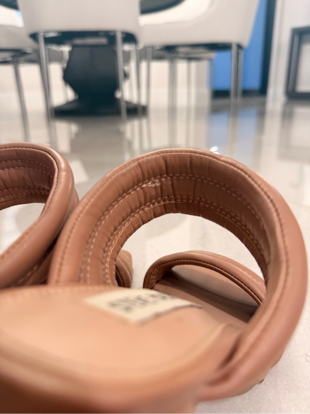 Steve Madden Blush Tan Quilted Strap Block Heel Sandals - Picture 7 of 10